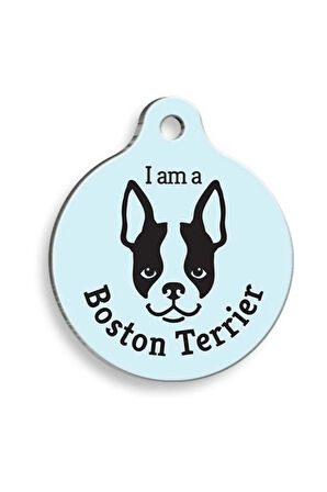 Mavi Boston Terrier Yuvarlak Köpek Künyesi Medium: 3 cm.