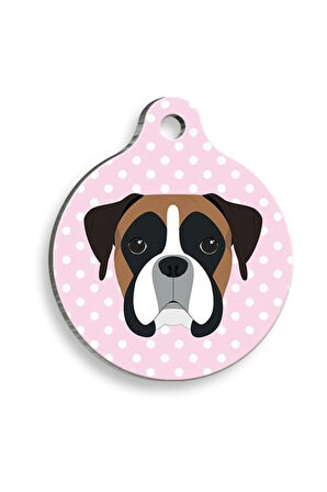 Puantiyeli Pembe Boxer Yuvarlak Köpek Künyesi Medium: 3 cm.
