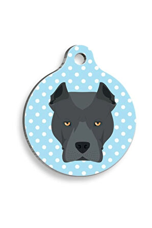 Mavi Puantiyeli Cane Corso Yuvarlak Köpek Künyesi Large 3,8 cm
