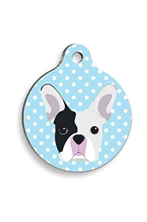 Mavi Puantiyeli Boston Terrier Yuvarlak Köpek Künyesi Large: 3,8 cm.