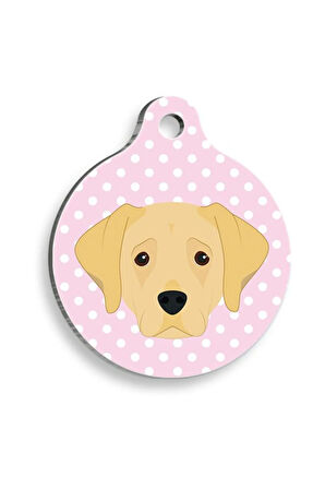 Pembe Puantiyeli Labrador Yuvarlak Köpek Künyesi Small 2,5 cm