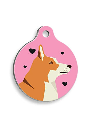 Pembe Akita Yuvarlak Köpek Künyesi Large 3,8 cm