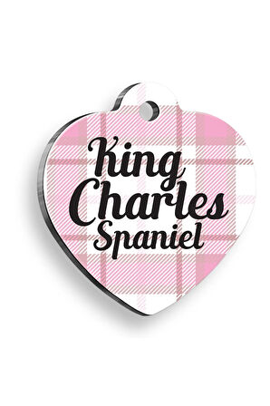 King Charles Spaniel Ekoseli Kalp Şekilli Köpek Künyesi Large 4,2 x 4,5 cm