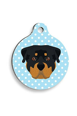Mavi Puantiyeli Rottweiler Yuvarlak Köpek Künyesi Small 2,5 cm