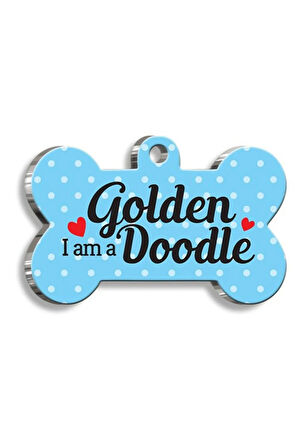 Goldendoodle Mavi Kemik Şekilli Köpek Künyesi Small 2,1 x 3,1 cm