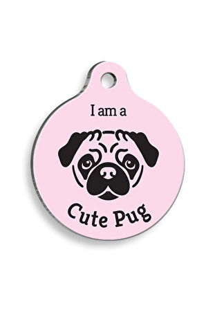 Pembe Pug Yuvarlak Köpek Künyesi