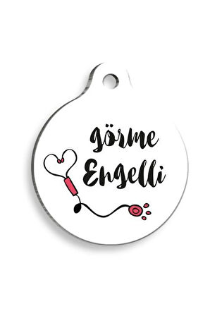 Görme Engelli Beyaz Yuvarlak Kedi ve Köpek Künyesi Large: 4,2 x 4,5 cm.
