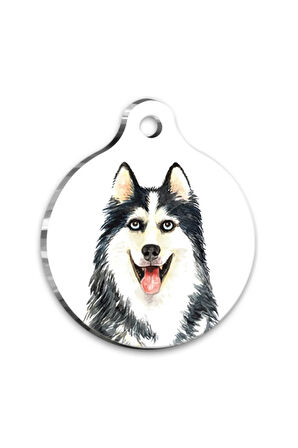Suluboya Siberian Husky Yuvarlak Köpek Künyesi Large 3,8 cm