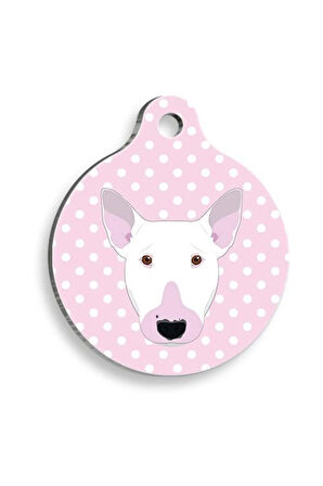 Pembe Puantiyeli Bull Terrier Yuvarlak Köpek Künyesi Medium 3 cm