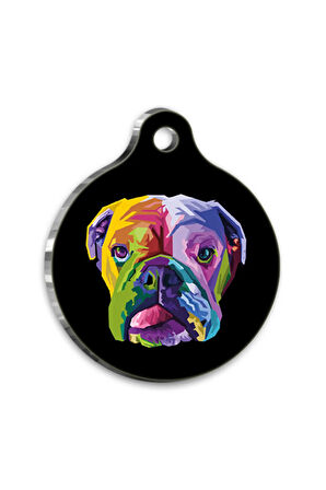 Pop Art İllüstrasyon English Bulldog Yuvarlak Köpek Künyesi Medium 3 cm