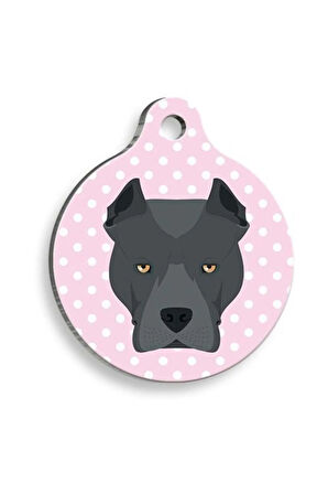 Pembe Puantiyeli Cane Corso Yuvarlak Köpek Künyesi Large: 3,8 cm.