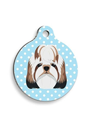 Mavi Puantiyeli Shih Tzu Yuvarlak Köpek Künyesi Medium: 3 cm.