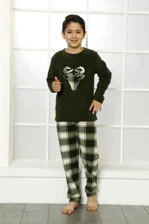 Kışlık Baba Oğul Polar Pijama Takımı -Geyikli Yılbaşı Aile Pijaması- Tek Adet 