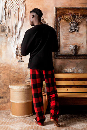 Kışlık Baba Oğul Polar Pijama Takımı -Geyikli Yılbaşı Aile Pijaması- Tek Adet 