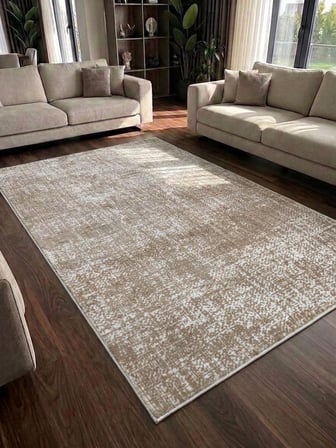 Düz Bej Krem Yıkanabilir Kaymaz Taban Kesme Yolluk Salon Oturma Odası Mutfak Halı