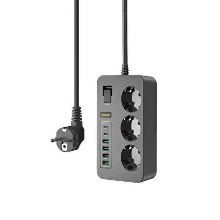 3'lü Akım Korumalı Grup Priz - Çocuk Korumalı 4USB 2 TYPE-C Portlu
