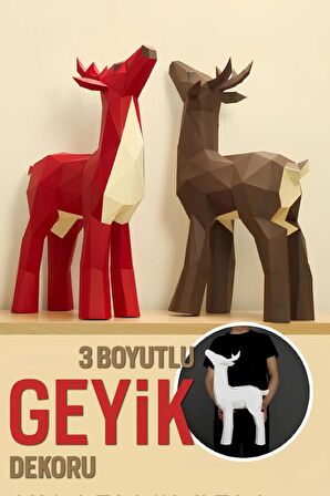 Geyik Dekor 3 Boyutlu Etkinlik Kiti Hayvan Heykeli Karton Beyaz Renk 55x38x16cm Ölçüleri