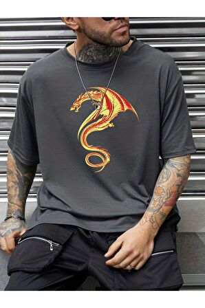 Unisex Sarı Kırmızı Yılan Baskılı Tshirt