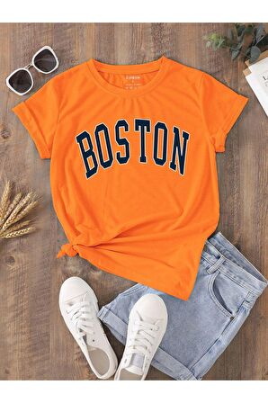 Unisex Siyah Boston Yazılı Tshirt