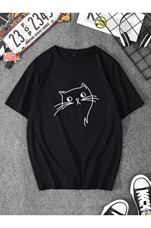 Unisex With Cat Baskılı Tshirt