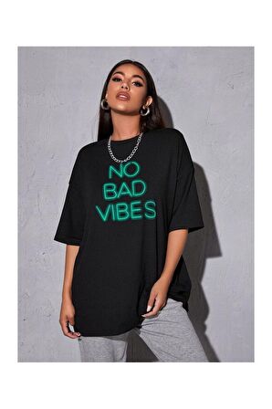 Unisex No Bad Vibes Yazılı Tshirt