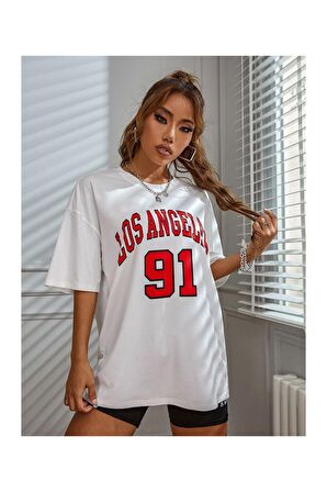 Unisex Kırmızı Los Angeles Yazılı Tshirt