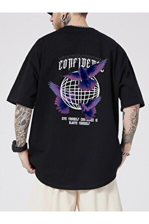 Unisex Mor Kuş Baskılı Tshirt