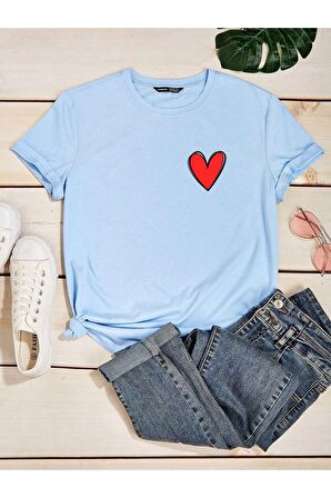 Unisex Red Kalp Baskılı Tshirt