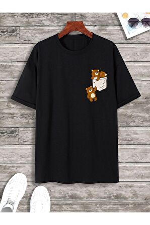 Unisex Kutu İçinde Ayı Baskılı Tshirt