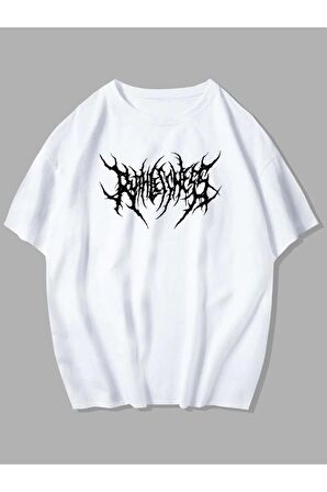 Unisex Önü Sİyah Desen Baskılı Tshirt