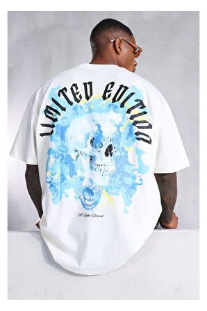 Unisex Limited Edition Yazılı Mavi Kuru Kafa Baskılı Tshirt