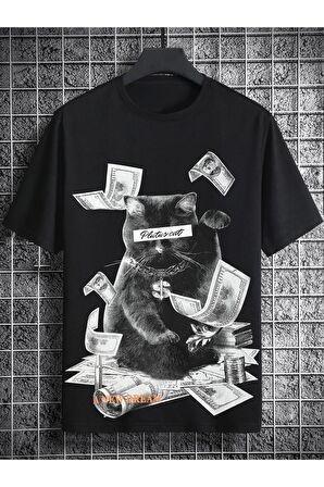 Unisex Plutus Cat Yazılı Tshirt