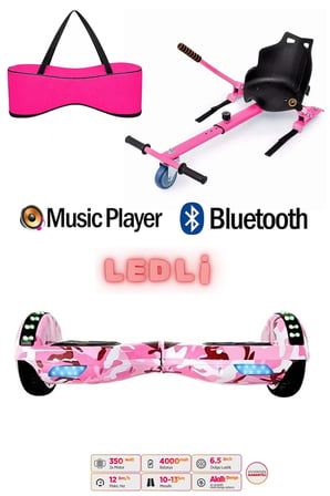 Elektrikli Kaykay Scooter Akıllı Denge Hoverboard + HoverKart + Çanta FULL LEDLİ EXTREM91 PAKET D05