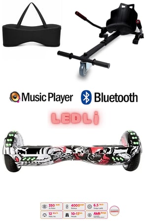 Elektrikli Kaykay Scooter Akıllı Denge Hoverboard + HoverKart + Çanta FULL LEDLİ EXTREM PAKET D06