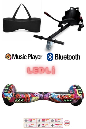 Elektrikli Kaykay Scooter Akıllı Denge Hoverboard + HoverKart + Çanta FULL LEDLİ EXTREM PAKET D16