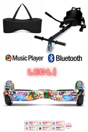 Elektrikli Kaykay Scooter Akıllı Denge Hoverboard + HoverKart + Çanta FULL LEDLİ EXTREM PAKET D19