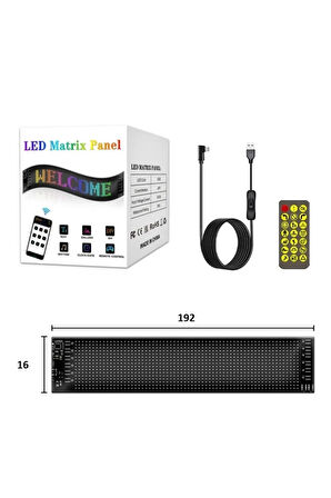 Led Matrix Panel Cama Yapışan Telefon Kontrollü Led Ekran Panel Büyük Boy 16 x 192