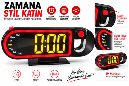 LED PROJEKSİYON SAAT DİJİTAL  LED EKRAN ALARM FONKSİYONU SAATİ DUBARINIZA YANSITIN