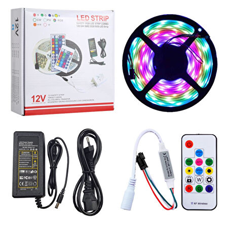 2811 Su Geçirmez ARGB Pixel Şerit Led Set 12 Volt Adaptör ve RF Kumandalı