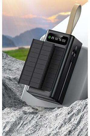 Solar 50.000 Mah Güneş Enerjili Led Işıklı Powerbank Şarj Aleti 4xUsb Çıkış Çoklu Şarj Çıkışı Kablo