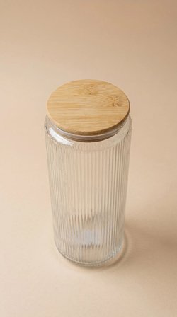 Bambu Vakum Kapaklı Cam Saklama Kabı 1350 ML | Fitilli Cam Kavanoz Kuru Gıda Saklama Kabı