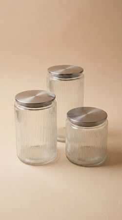 3’lü Metal Vakum Kapaklı Cam Saklama Kabı Seti 1000 ML 1500 ML 2000 ML | Fitilli Cam Kavanoz