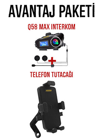 Q58 Max Kask Kulaklık interkom + Motosiklet Telefon Tutacağı
