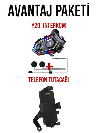 Y20 Kask Kulaklık interkom + Motosiklet Telefon Tutacağı