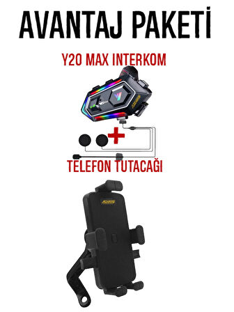 Y20 Max Kask Kulaklık interkom + Motosiklet Telefon Tutacağı