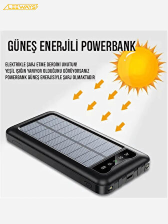 10000 mAh Güneş Enerjili Taşınabilir Şarj Cihazı Powerbank