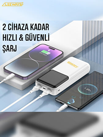 20.000 mAh Taşınabilir Kablolu Şarj Cihazı Powerbank