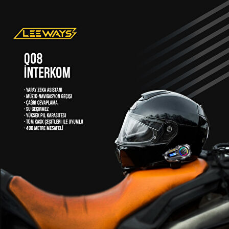 LEEWAYS Q08 5.3 Uyumlu Motosiklet Kask Kulaklık Intercom Işıklı Motorsiklet Interkom