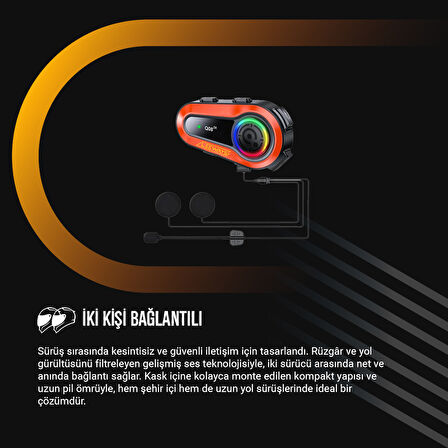 LEEWAYS Q08 2X 1000m Telsiz Mesafeli Özellikli 2 Kişi Bağlantılı Bluetooth Kask Kulaklık Ekranlı Fenerli Interkom