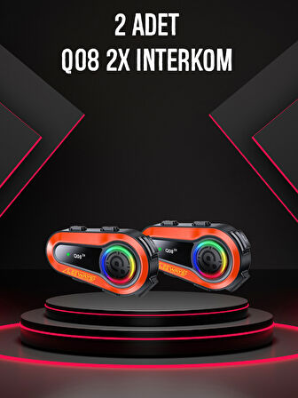 2 ADET Q08 2X 1000m Telsiz Mesafeli Özellikli 2 Kişi Bağlantılı Bluetooth Kask Kulaklık Ekranlı Fenerli Interkom